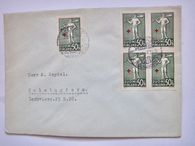 VANHA FDC Ensipäiväkuori 2.I.1943 Punainen Risti Nelilö