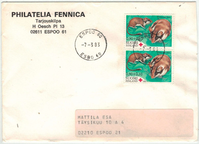 1982 PR 0,90 mk  pari kirje