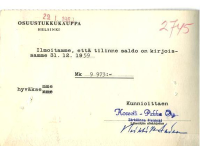 FIRMAKORTTI KORSETTI-PIRKKO SÄRKILINNA .HELSINKI