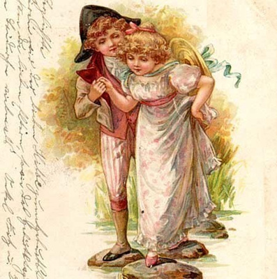 LAPSET / Viktoriaanisen ajan neito ja nuori herra. 1900-l.
