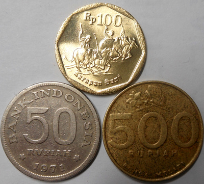 Indonesia. 50, 100, 500 rupiah.