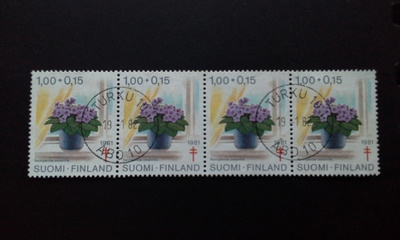 1,00+0,15mk TUB 1981 4-rivilö, siistit leimat, Lape 884