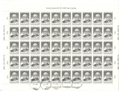 v. 1986 Kekkonen 5 mk ,valtaosa postituoreita, arkki
