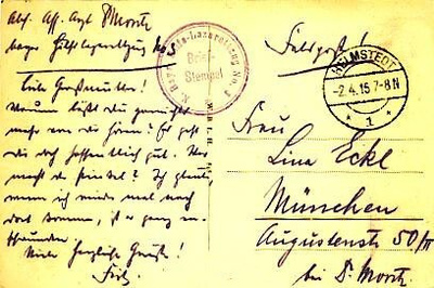 Saksa 1916 kp-kortti - sairaalajunaleima