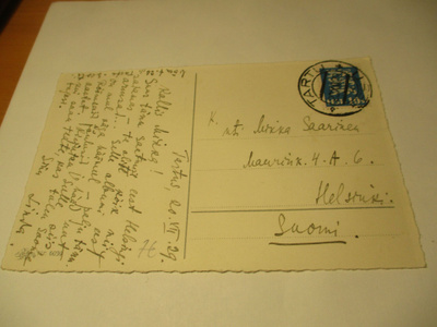 1929 Tartu lumiukkokortti Suomeen