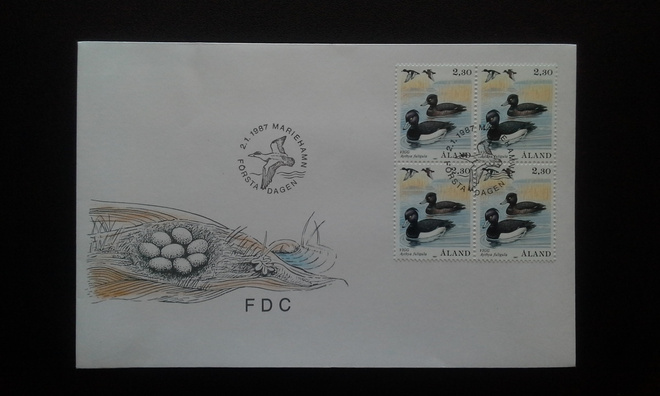 FDC Åland nelilö Lintusarja 2,30mk 2.1.1987 LaPe 21