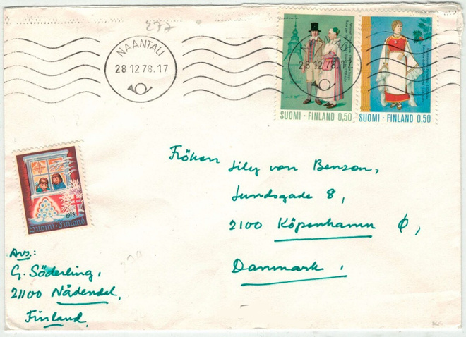 1978 kirje Tanskaan - kansallispuvut 1972  2 kpl