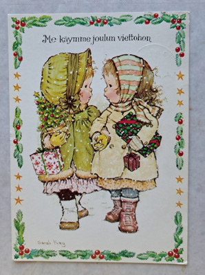 sarah Kay: tytöt käsikädessä, joulukortti, kulkenut1980