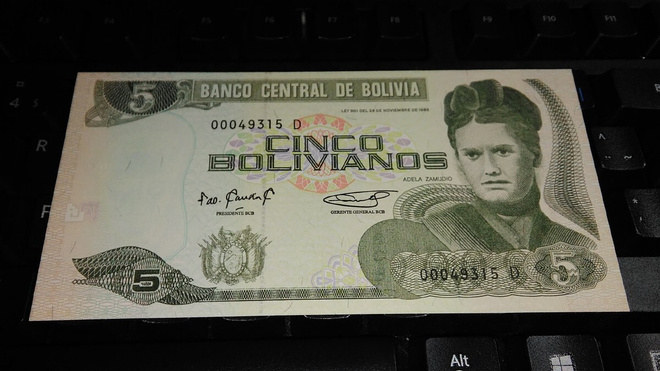 Bolivia 5 bolivianos 1986 P209 sn315 UNC