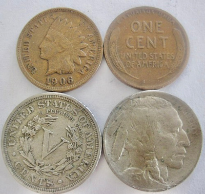 USA 2 x 1 cent + 2 x 5 cent 1906 - 1916