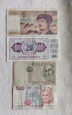 Ranskan,Jugoslavian ja Italian seteleitä 4 kpl. 1980 luvulta