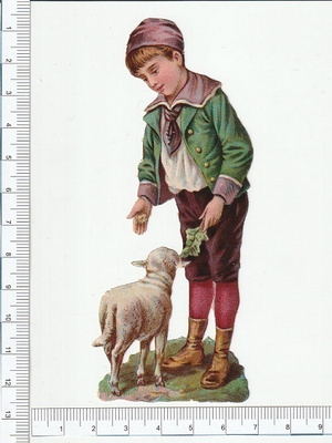 *poika ja lammas, vanha kuva, 12 cm *