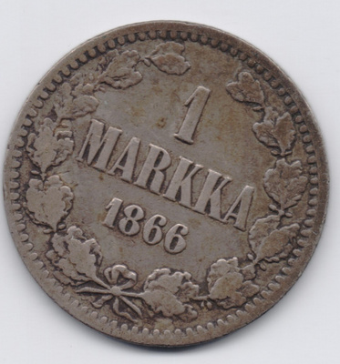 1866 1 markka kl4 tummunut