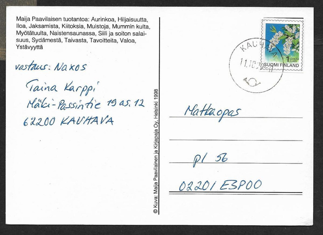 Postilähetys - Yl.m. 1.lk 1997 (LAPE 1376) Kauhava 11.10.99