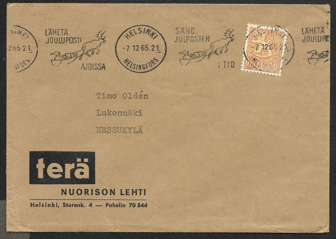 Postilähetys - Yl.m. 0,15mk (LAPE 562) Helsinki 7.12.1965
