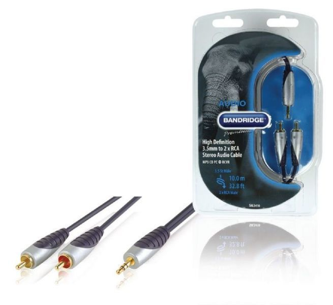 Bandridge Premium Audio 3.5mm - 2xRCA kaapeli, 10m *UUSI*