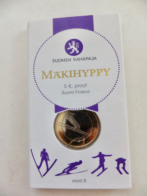 Suomi 5 Euro 2016 Mäkihyppy PROOF Alkup Pakkaus