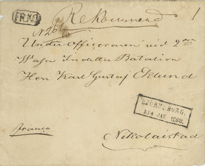 1868 kirjattu (recom. in specie) kirje  Porista Vaasaan