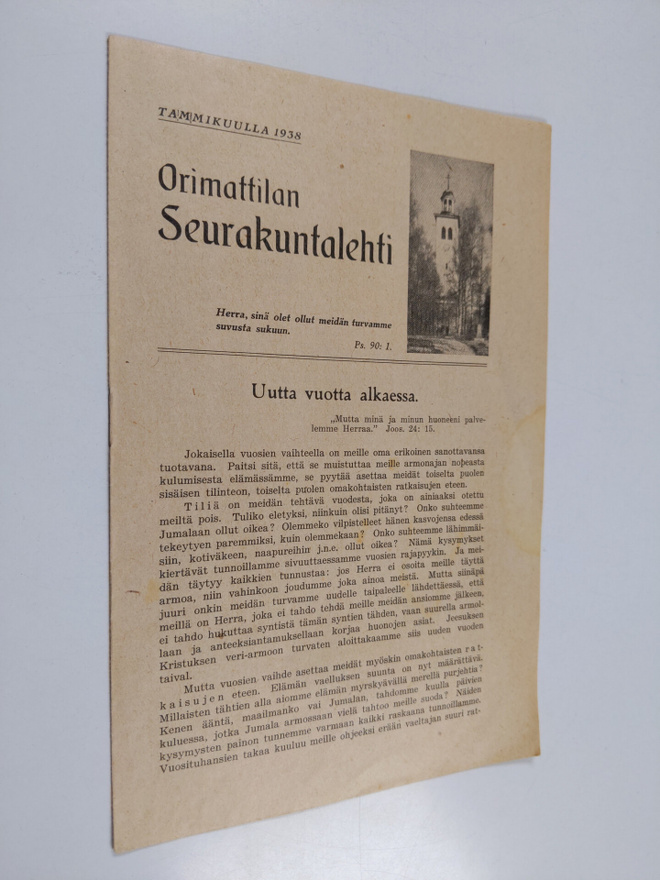Orimattilan seurakuntalehti tammikuulla 1938