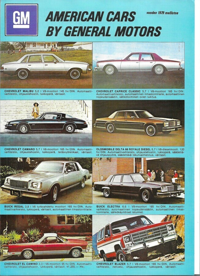 1979 Chevrolet, Buick, Olds jne esite - suomalainen