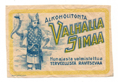 ALKOHOLITONTA VALHALLA SIMAA. Etiketti.