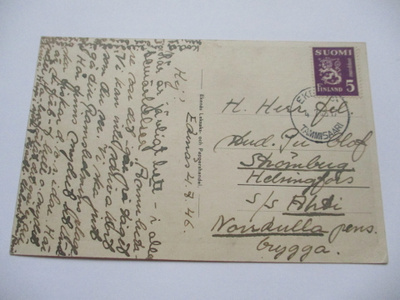 1946 Tammisaari kortti Hkiin ja edell s/s Ahdilla Sipooseen