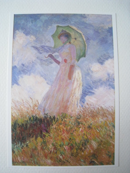 Taidepostikortti  Monet Päivänvarjo nainen katsoo vasemmalle