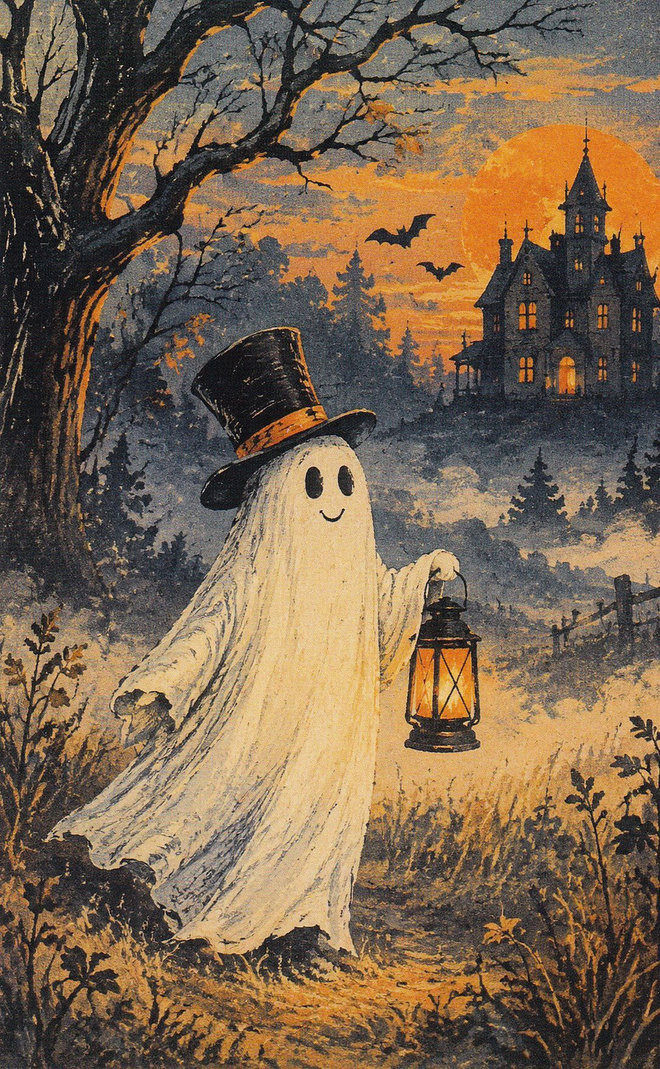 Halloween kummituksella silinterihattu