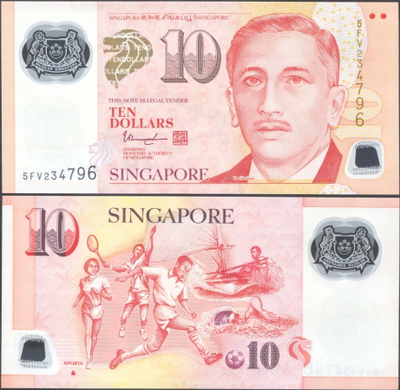 Singapore 10 Dollars 2015 (P-48i) UNC Polymer