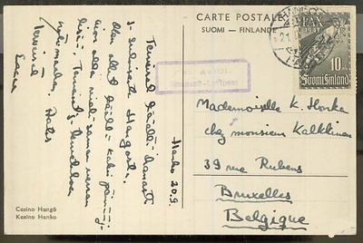 1947 PAX lentokortti Belgiaan