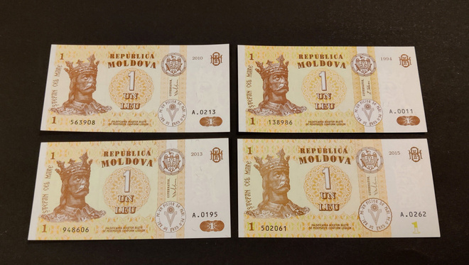 Moldova 1 Leu, 4kpl erilaisia, UNC