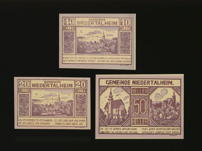 Itävalta Notgeld 10, 20, 50 Heller, Niedertalheim 1920