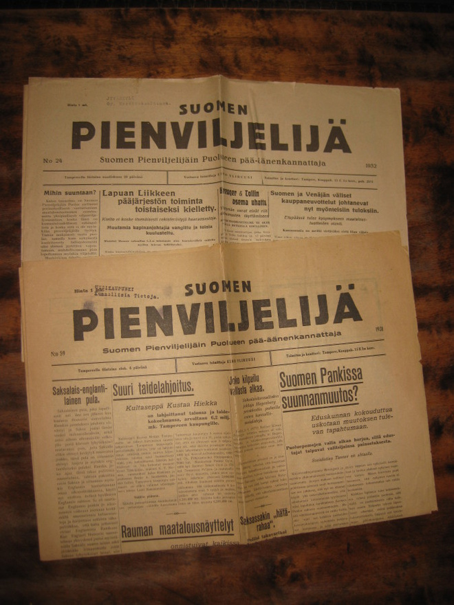 Sanomalehti  Suomen Pienviljelijä  2 kpl