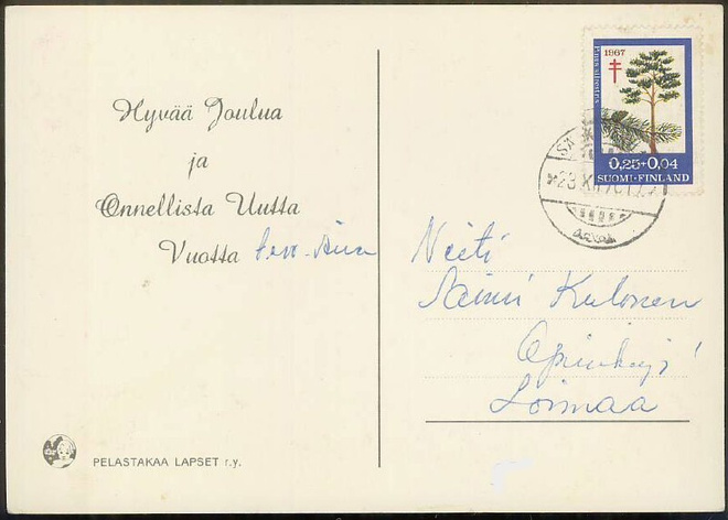 1967 tub 25p joulukortilla