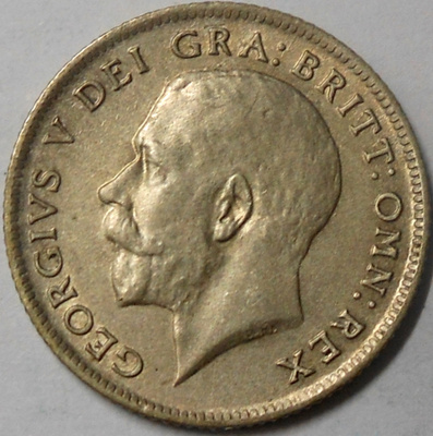 Britania. 6 pence 1920 hopea.