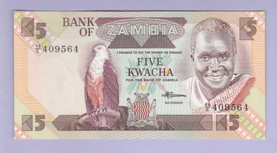 Zambia 5 Kwacha v.1986-87 UNC P-25