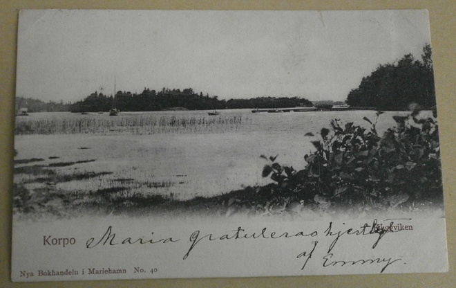 Korppoo, Kuggvik, rantanäkymä, purjevene, mv pk, p. 1904