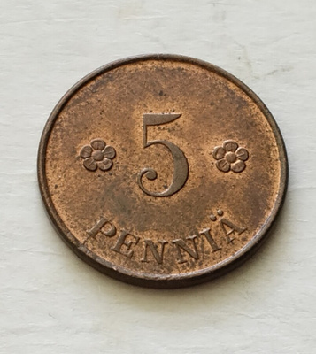5 penniä v. 1920, circ