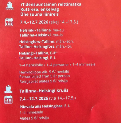 1.-12.7.26 Hki-Tallinna-Hki 2xreittimatka, Viking Line