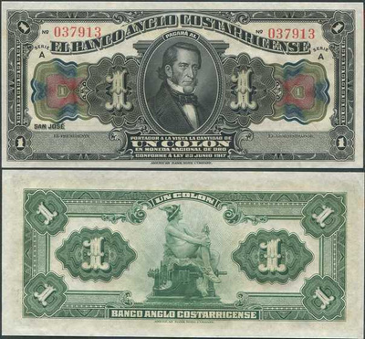 Costa Rica 1 Colon 1917 UNC (P-S121) El Banco Anglo Costa...