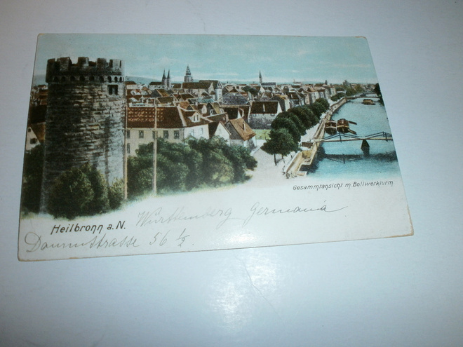 Heilbronn a. N. kaupunkinäkymä + sillat, vanha väripk, 1906
