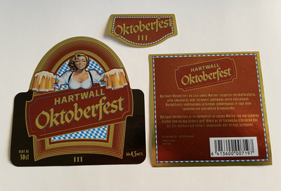 Hartwall Oktoberfest III -olut etu, taka- ja kaulaetiketit