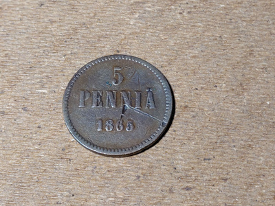 5 penniä Cu 1865 AII