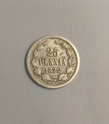 25 penniä v. 1872, vain 400 000 kpl