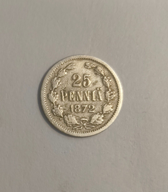 25 penniä v. 1872, vain 400 000 kpl