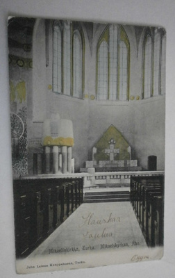 Turku, Mikaelinkirkko, sisäkuva, vanha väripk, p. 1918