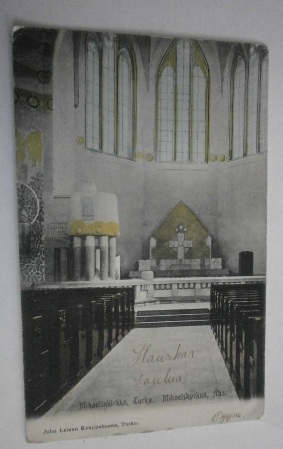 Turku, Mikaelinkirkko, sisäkuva, vanha väripk, p. 1918