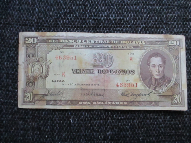 BOLIVIA 20 BOLIVIANOS 1945 P-139  H-3391