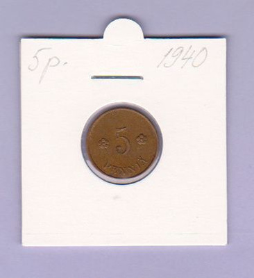 5 penniä v.1940 KM#22