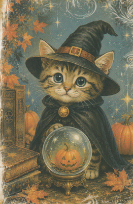 Halloween kissa ja kristallipallo